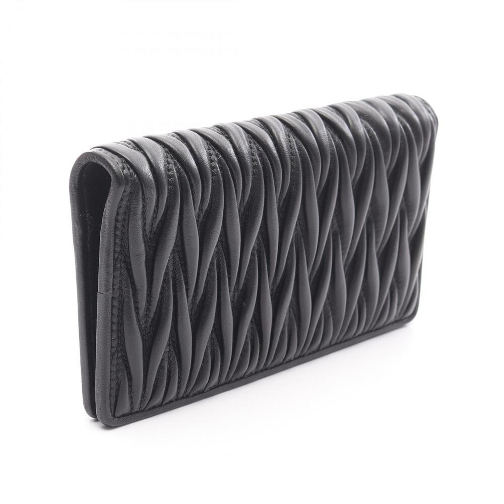 Miu Miu Matelasse Bi fold Long Wallet Leather Black - Picture 2 of 4